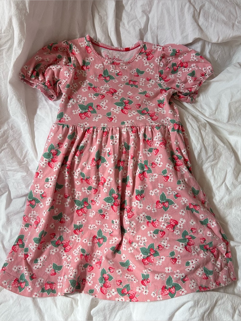 Mini Boden pink strawberry dress size 7-8